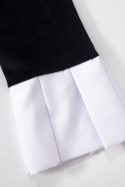 Elegante vestido de falda de un solo paso con cuello vuelto y cremallera en contraste