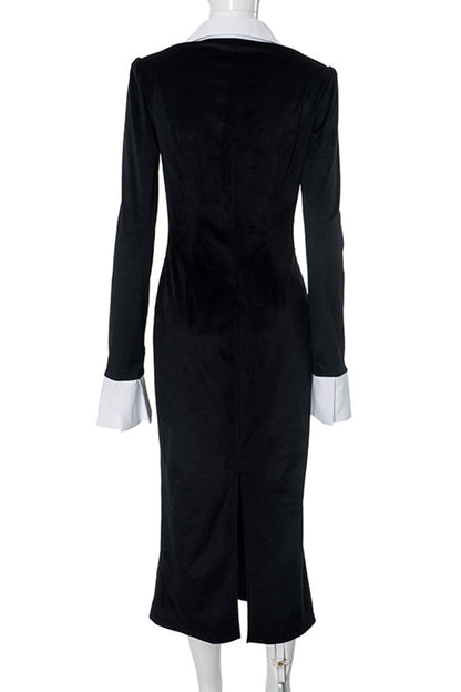 Elegante vestido de falda de un solo paso con cuello vuelto y cremallera en contraste