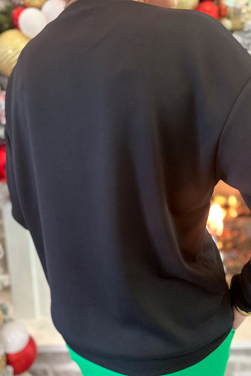 Sudadera informal con cuello redondo y lentejuelas de árbol de Navidad