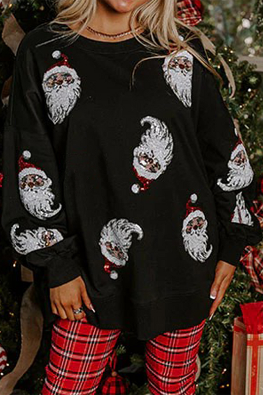 Sudadera informal de cuello redondo con lentejuelas de Papá Noel para fiestas