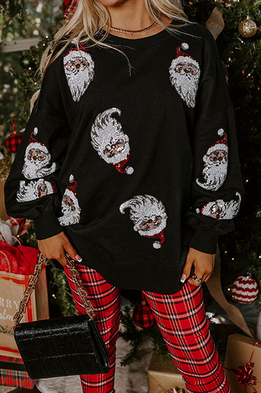 Sudadera informal de cuello redondo con lentejuelas de Papá Noel para fiestas