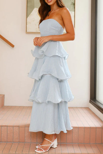 Vestidos sexis con falda de pastel, sin tirantes, con volantes y espalda descubierta (5 colores)
