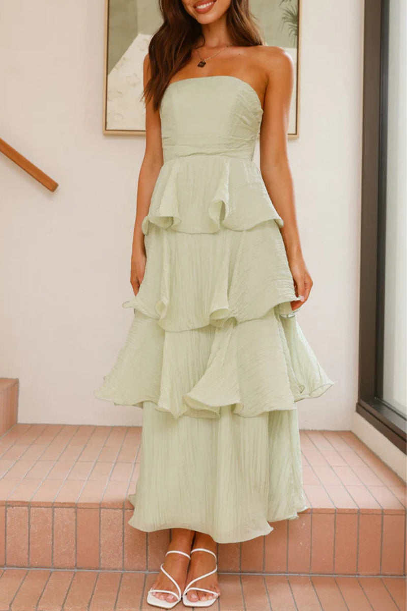 Vestidos sexis con falda de pastel, sin tirantes, con volantes y espalda descubierta (5 colores)
