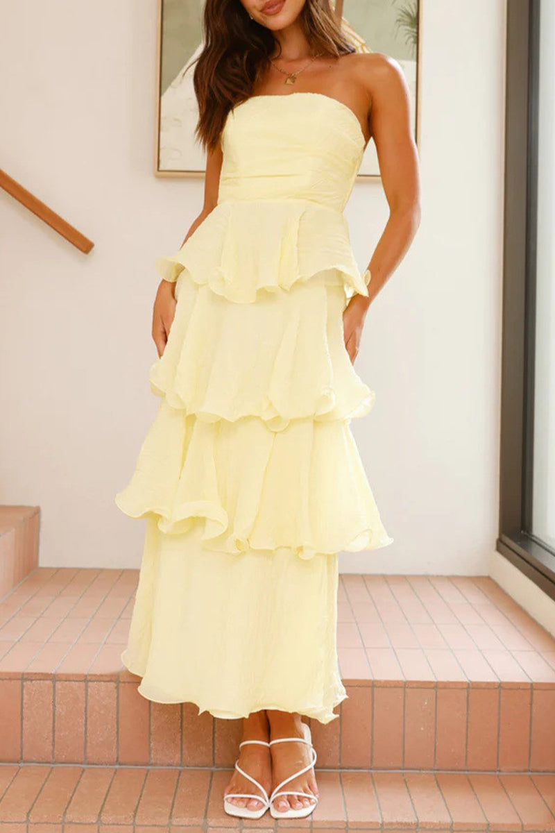 Vestidos sexis con falda de pastel, sin tirantes, con volantes y espalda descubierta (5 colores)