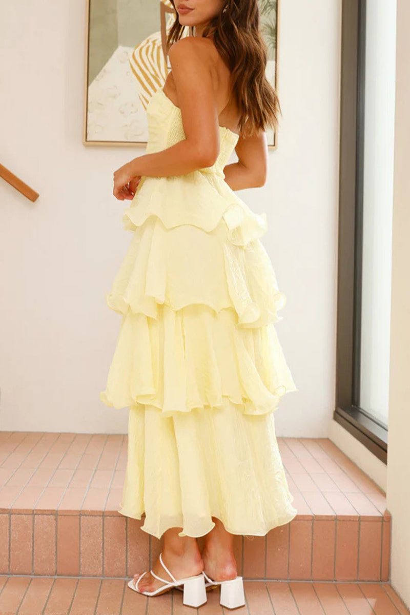 Vestidos sexis con falda de pastel, sin tirantes, con volantes y espalda descubierta (5 colores)