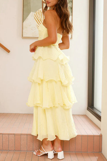 Vestidos sexis con falda de pastel, sin tirantes, con volantes y espalda descubierta (5 colores)