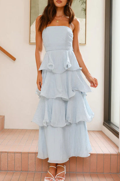 Vestidos sexis con falda de pastel, sin tirantes, con volantes y espalda descubierta (5 colores)