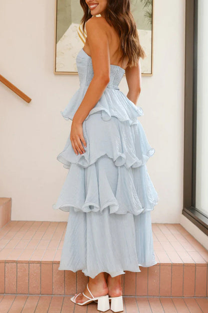 Vestidos sexis con falda de pastel, sin tirantes, con volantes y espalda descubierta (5 colores)
