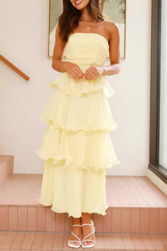 Vestidos sexis con falda de pastel, sin tirantes, con volantes y espalda descubierta (5 colores)