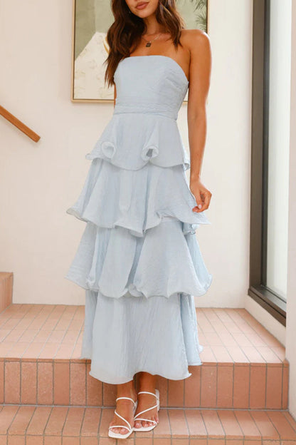 Vestidos sexis con falda de pastel, sin tirantes, con volantes y espalda descubierta (5 colores)