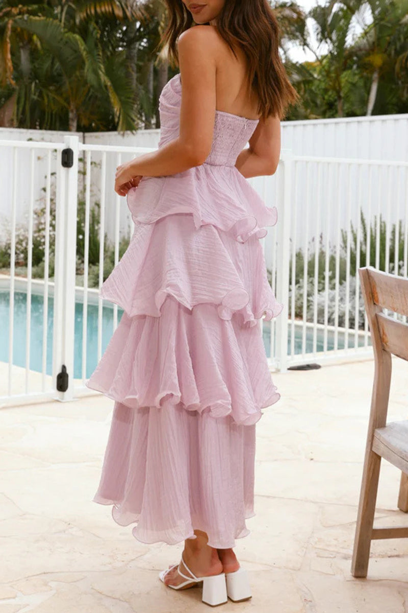 Vestidos sexis con falda de pastel, sin tirantes, con volantes y espalda descubierta (5 colores)