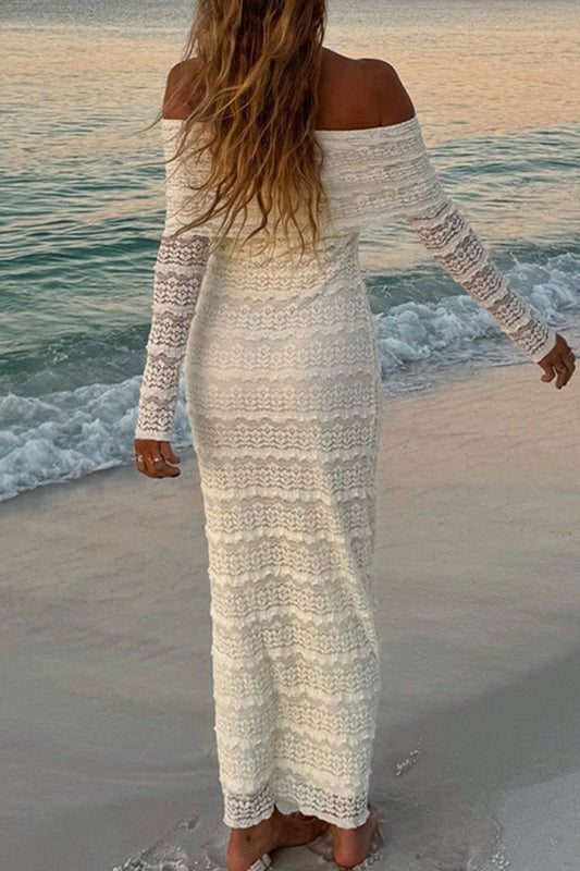 Elegantes vestidos largos con hombros descubiertos y espalda descubierta con patchwork