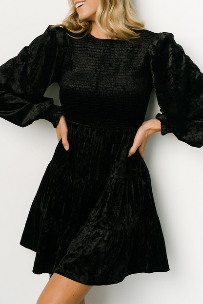 Vestidos casuales de terciopelo con volantes y cuello redondo, corte A (4 colores)