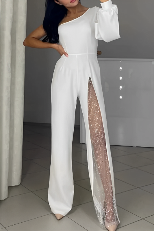 Monos sexis de malla transparente con hombros descubiertos y corte regular