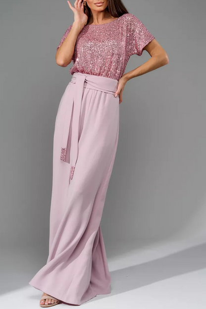 Mono holgado de cuello redondo con diseño elegante de lentejuelas y tirantes para uso diario (5 colores)