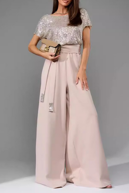 Mono holgado de cuello redondo con diseño elegante de lentejuelas y tirantes para uso diario (5 colores)