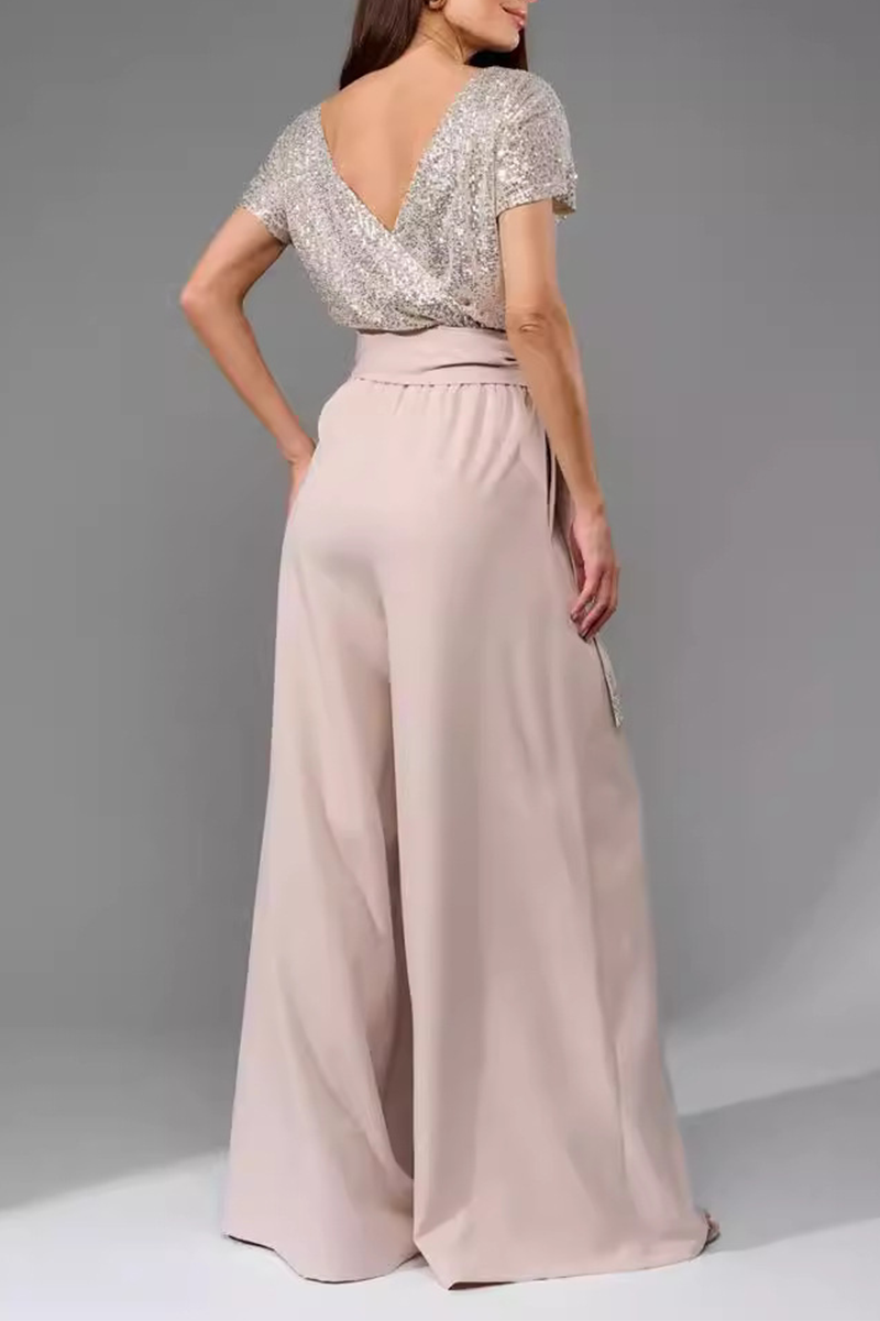 Mono holgado de cuello redondo con diseño elegante de lentejuelas y tirantes para uso diario (5 colores)