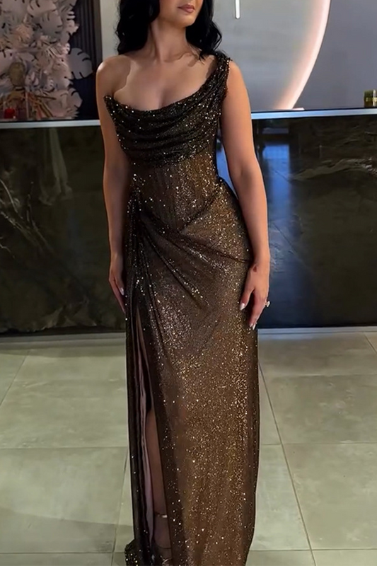 Vestidos irregulares con cuello en U y mochila con abertura sexy