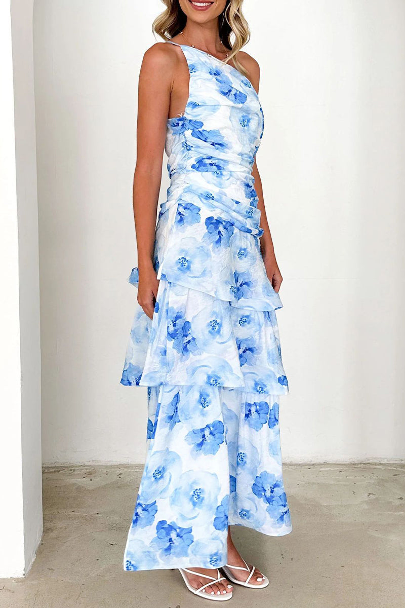 Vestidos sexis de vacaciones con estampado floral, espalda descubierta, volantes y hombros caídos (4 colores)