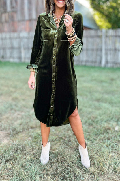 Vestido camisero informal con cuello vuelto y hebilla de bolsillo (3 colores)