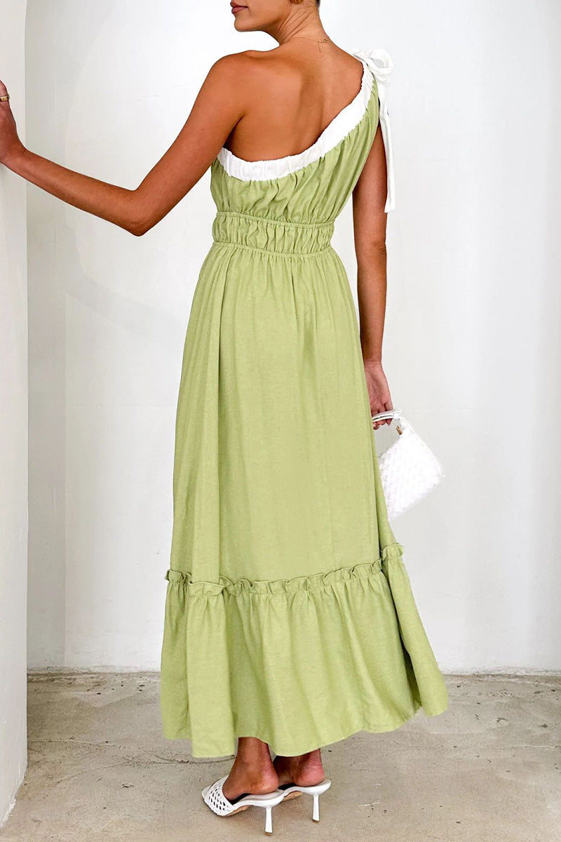 Vestidos sexys irregulares con hombros caídos, volantes y patchwork con encaje