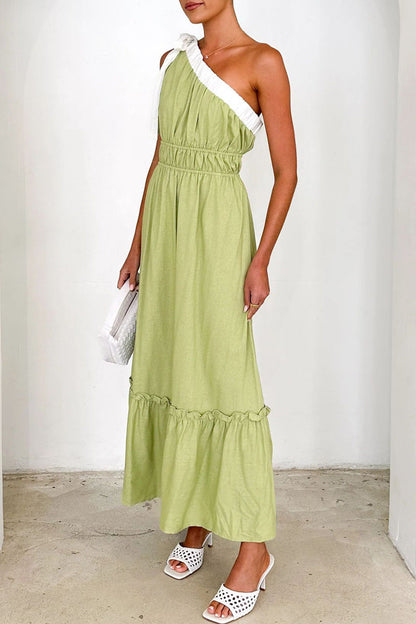 Vestidos sexys irregulares con hombros caídos, volantes y patchwork con encaje
