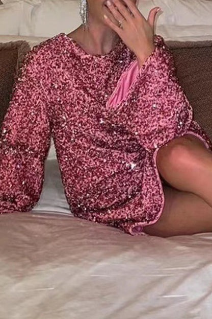 Vestidos sexis de lentejuelas con cordones, espalda descubierta y cuello redondo, corte A