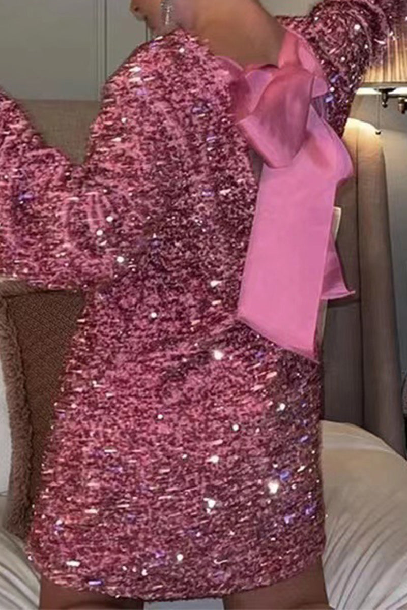 Vestidos sexis de lentejuelas con cordones, espalda descubierta y cuello redondo, corte A