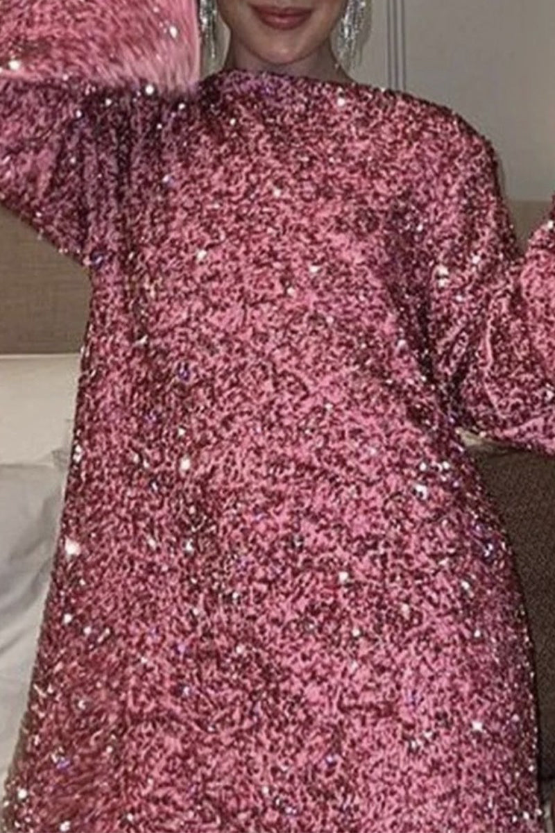 Vestidos sexis de lentejuelas con cordones, espalda descubierta y cuello redondo, corte A