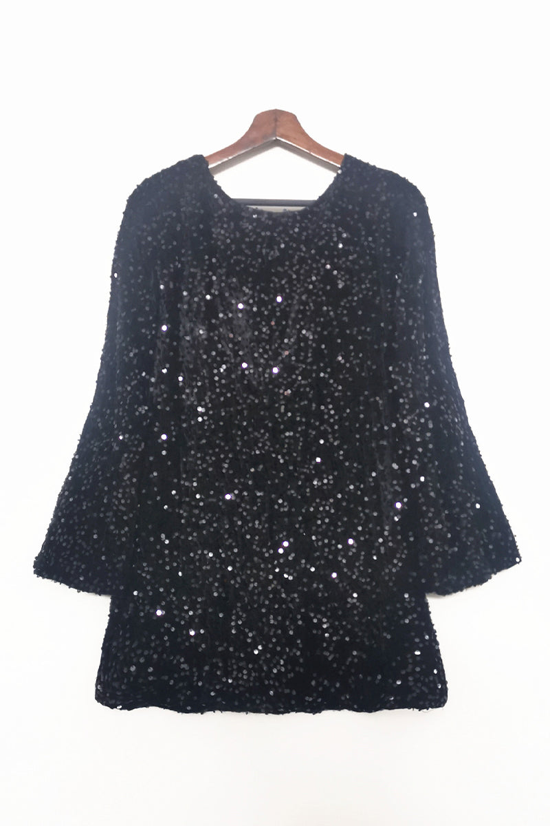 Vestidos sexis de lentejuelas con cordones, espalda descubierta y cuello redondo, corte A