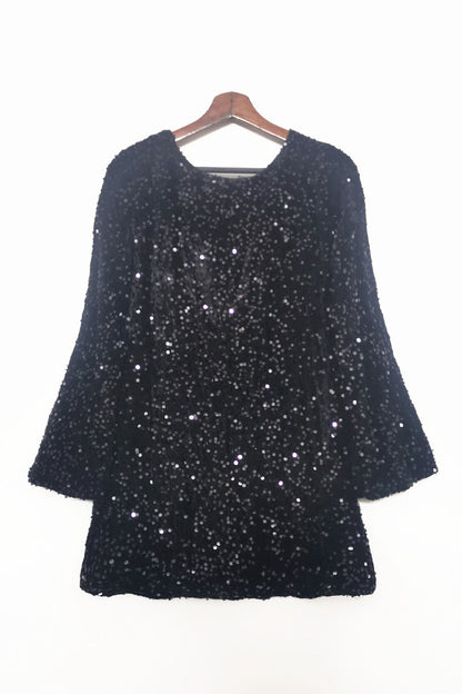 Vestidos sexis de lentejuelas con cordones, espalda descubierta y cuello redondo, corte A