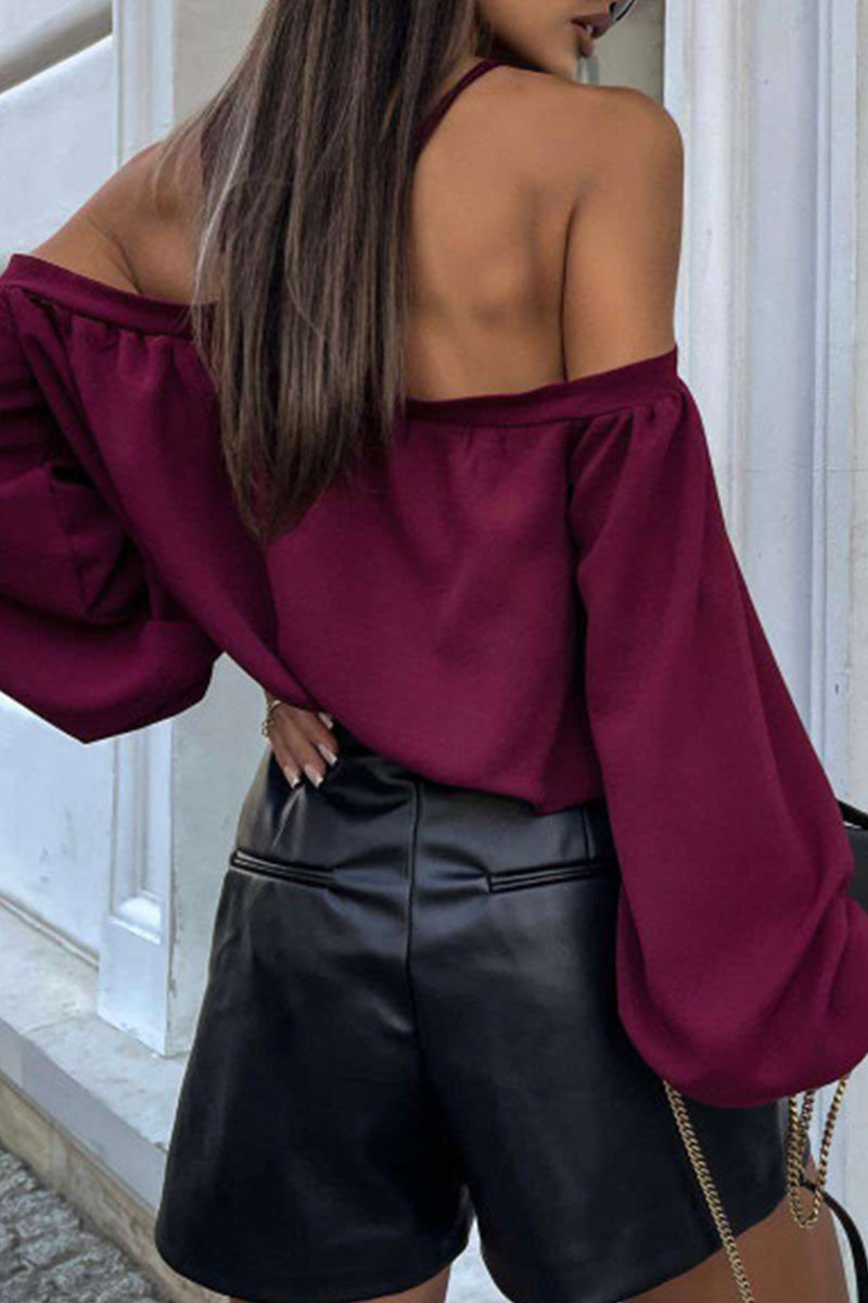 Blusas sexys con cuello halter y patchwork con cordones