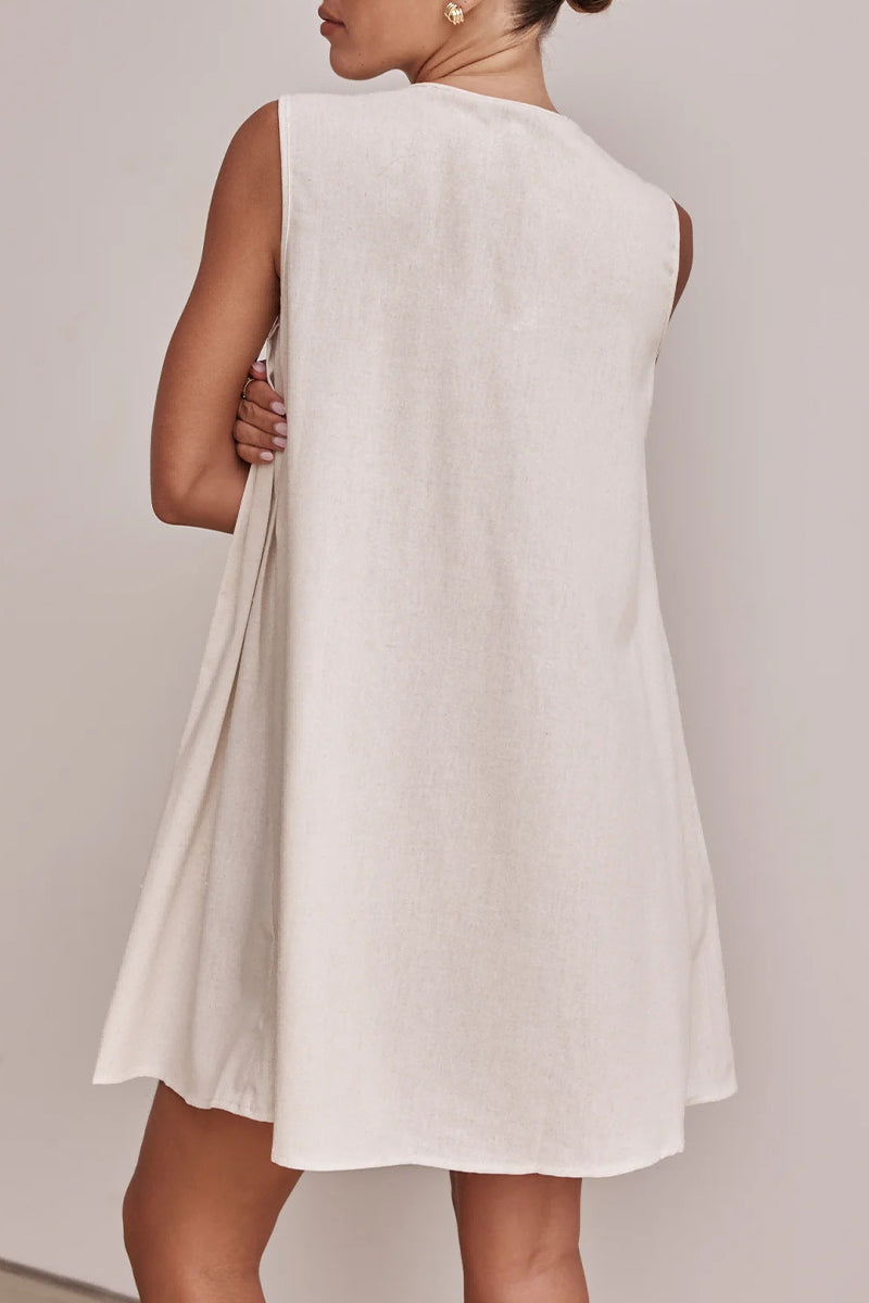 Vestidos casuales de diario con encaje, plisados y cuello redondo (4 colores)