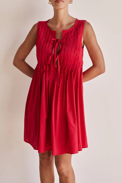 Vestidos casuales de diario con encaje, plisados y cuello redondo (4 colores)