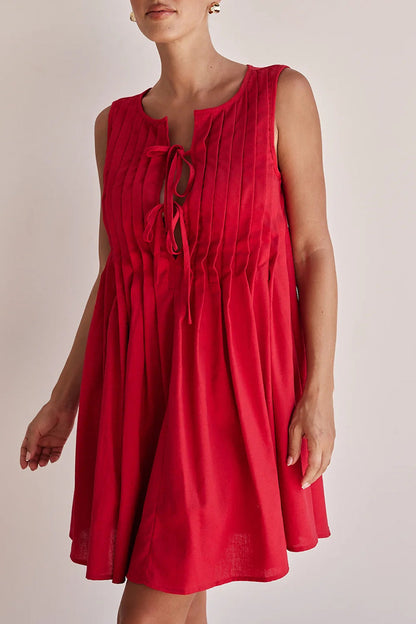 Vestidos casuales de diario con encaje, plisados y cuello redondo (4 colores)