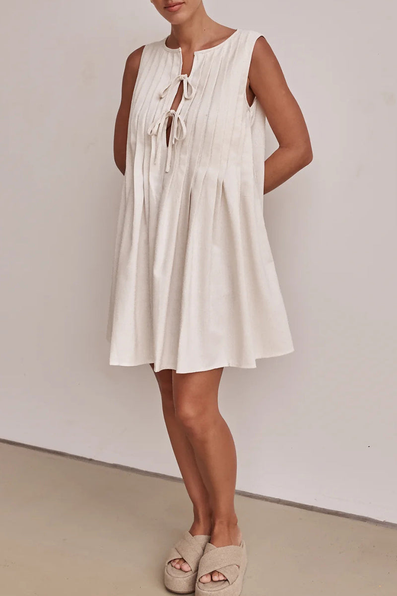 Vestidos casuales de diario con encaje, plisados y cuello redondo (4 colores)