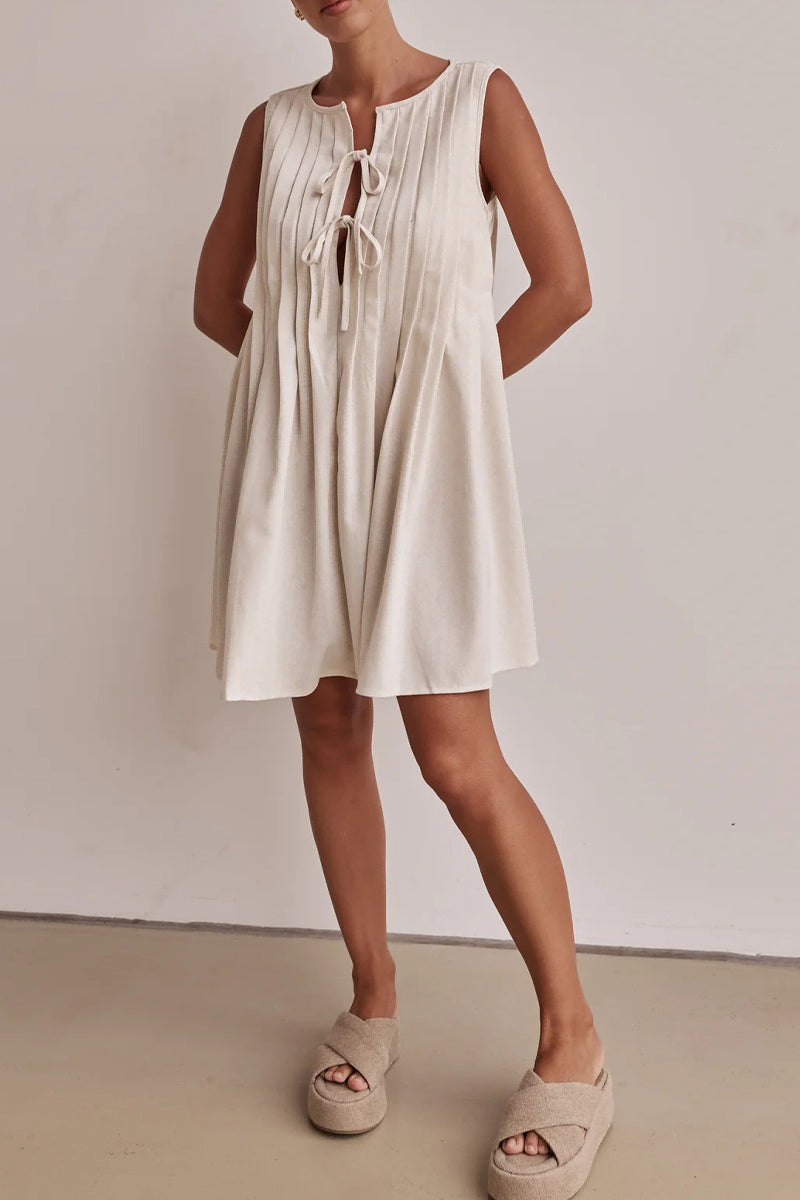 Vestidos casuales de diario con encaje, plisados y cuello redondo (4 colores)