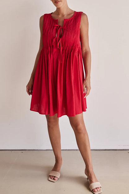 Vestidos casuales de diario con encaje, plisados y cuello redondo (4 colores)