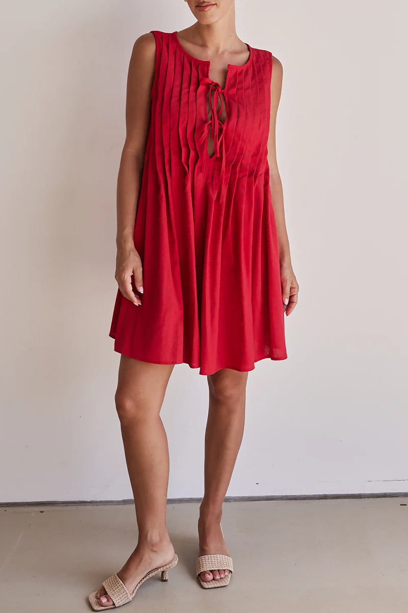 Vestidos casuales de diario con encaje, plisados y cuello redondo (4 colores)