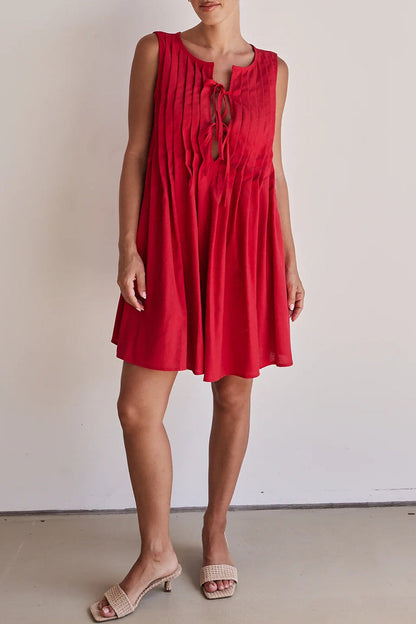 Vestidos casuales de diario con encaje, plisados y cuello redondo (4 colores)