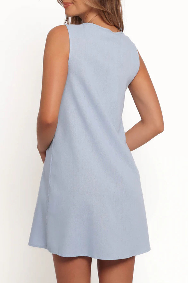 Vestidos casuales de diario con encaje, plisados y cuello redondo (4 colores)