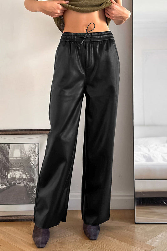 Pantalones casuales de diario con bolsillos, cordones, cintura alta, rectos y holgados
