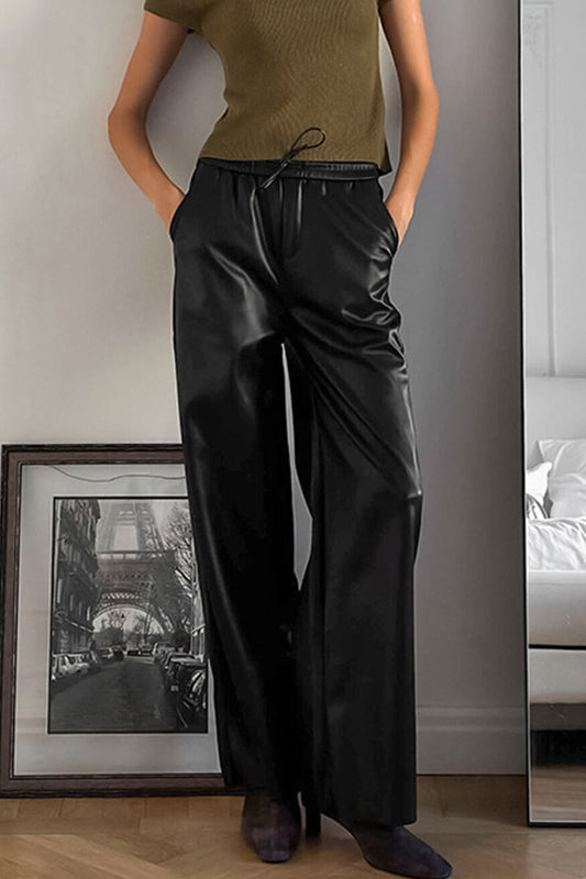 Pantalones casuales de diario con bolsillos, cordones, cintura alta, rectos y holgados