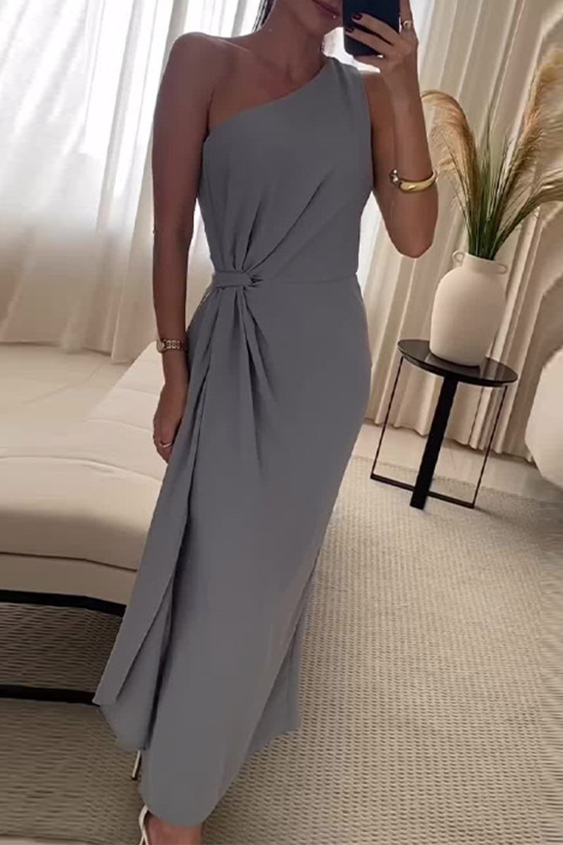 Vestidos largos sexys con hombros caídos, fruncidos e irregulares
