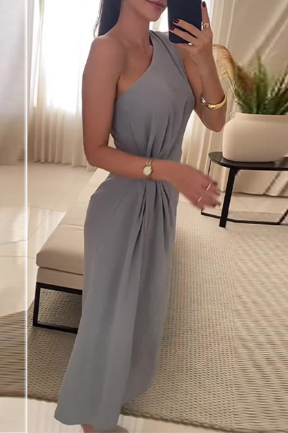 Vestidos largos sexys con hombros caídos, fruncidos e irregulares
