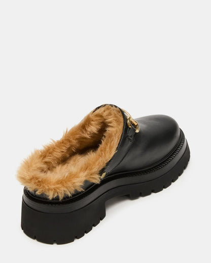 Erba Faux Fur Black Leather