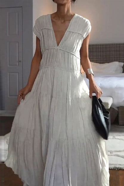 Vestidos casuales sin mangas con cuello en V y patchwork