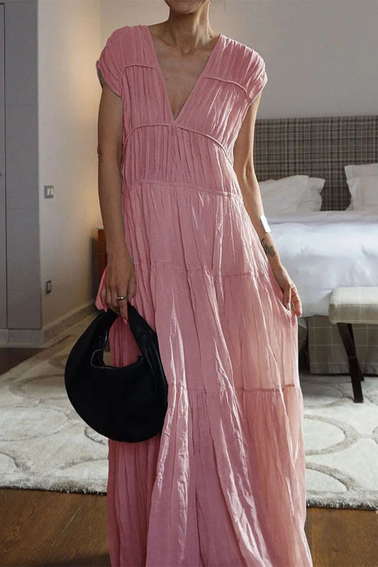 Vestidos casuales sin mangas con cuello en V y patchwork