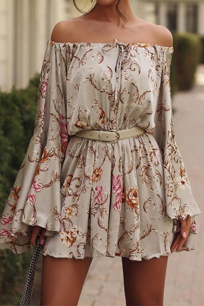 Vestidos sexis de vacaciones con estampado floral, con cordones y hombros descubiertos (sin cinturón)