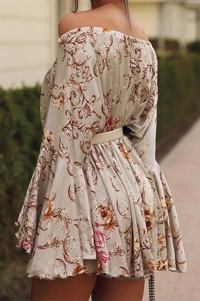 Vestidos sexis de vacaciones con estampado floral, con cordones y hombros descubiertos (sin cinturón)